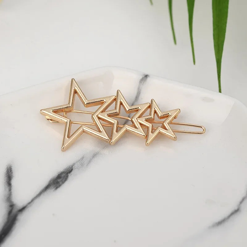 20240Fashion Woman Hair Accessories Triangle Hair Clip Pin Metal Geometric Alloy Moon Circle Hairgrip Barrette Girls Headwear