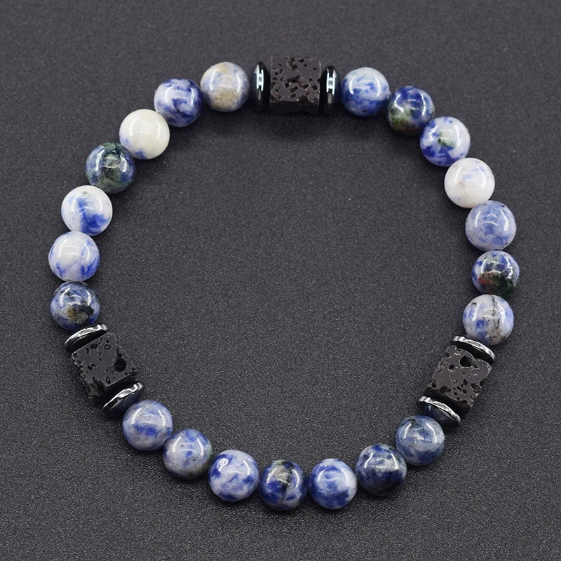 New Fashion Natural Stone Bracelet Men 8mm Onyx Lava Obsidian Strand Braclet Healing Beaded Bracelet Leisure Pulsera Accessories - Clikcy