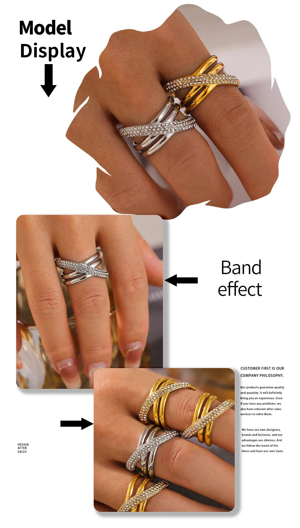 Chic Stainless Steel Rings for Women Inlaid CZ Women Rings Wedding Banquet Charm Rings Waterproof Gold Plated Jewelry - Clikcy