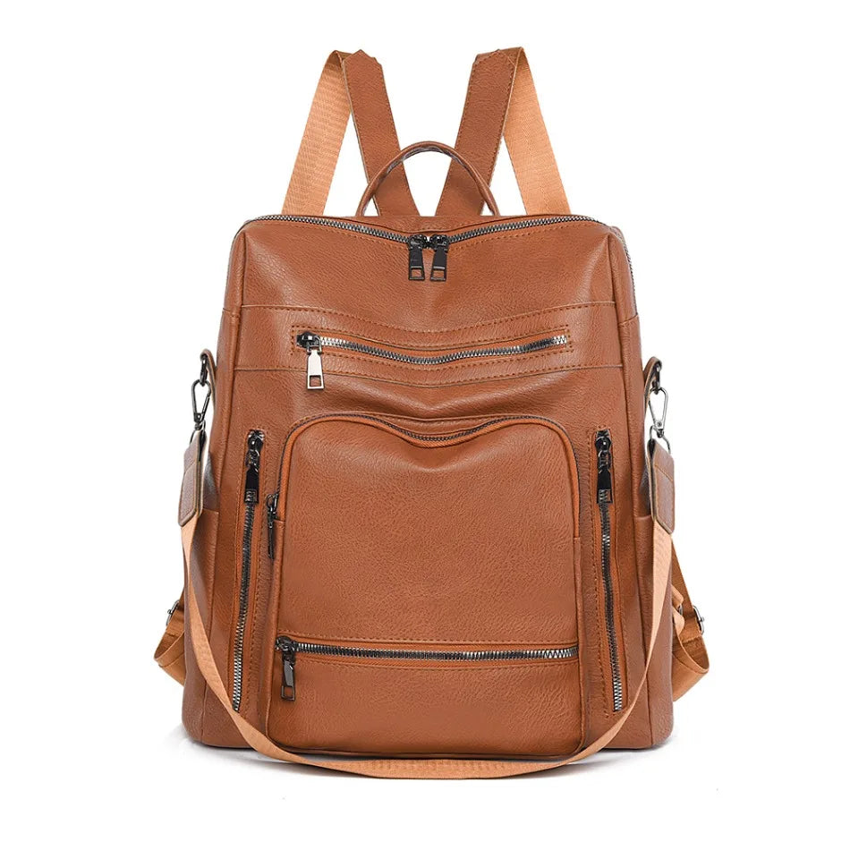 High-quality Leather Women Classic Back Pack 2025 Solid Color Luxury Travel Backpack Casual School Bags Girls Mochilas Feminina - Clikcy