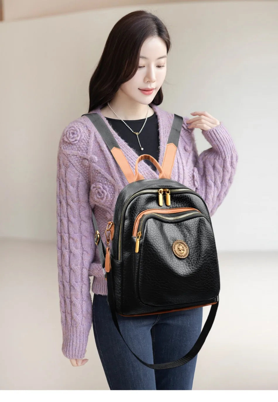 Fashion Women Backpack Designer Pu Leather Travel Back Pack Casual Shoulder Bag High Quality School Bags for Teenagers Girls Sac - Clikcy
