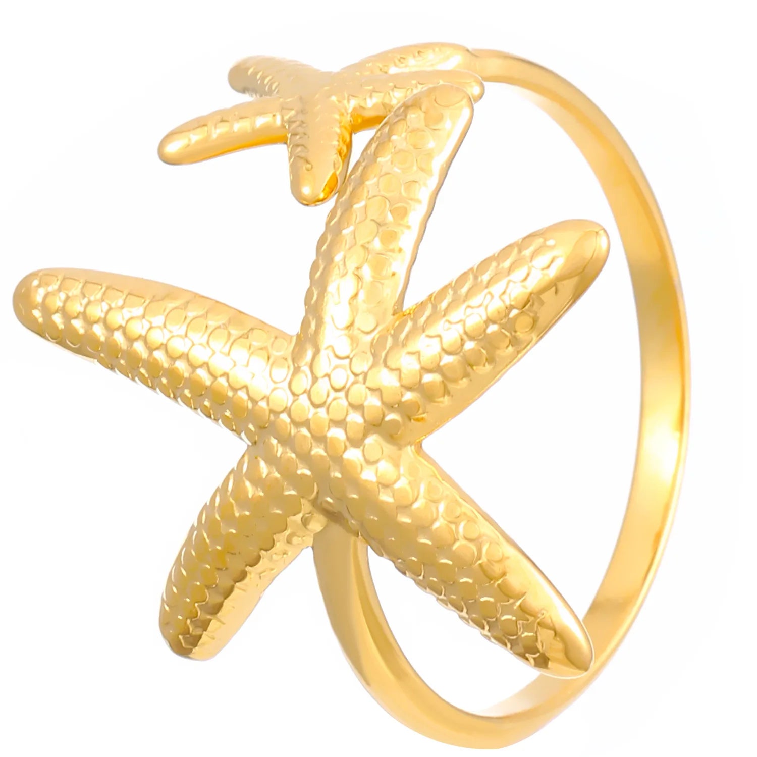 MHS.SUN Ocean Style Stainless Steel Starfish Shell Rings For Women Girl Vintage Gold Plated Open Ring Summer Beach Jewelry