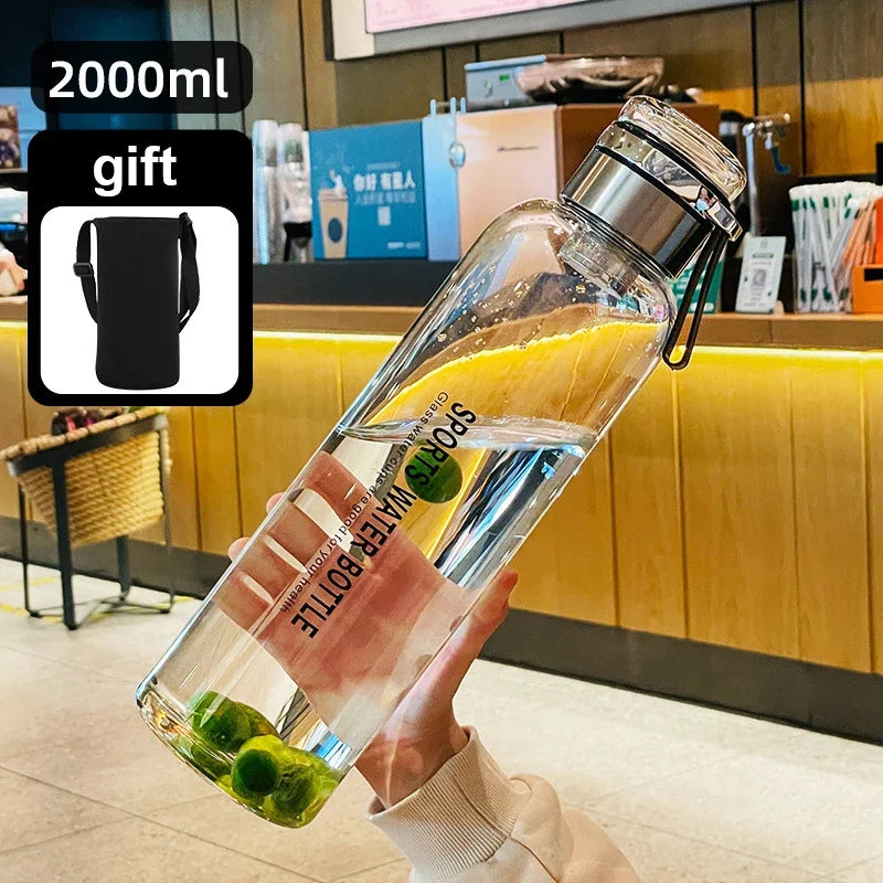 2L Large Capacity Glass Water Bottle Transparent Milk Juice Cup Outdoor Portable Leakproof Drinkware Tea Water Glass Bottle 2L - Clikcy