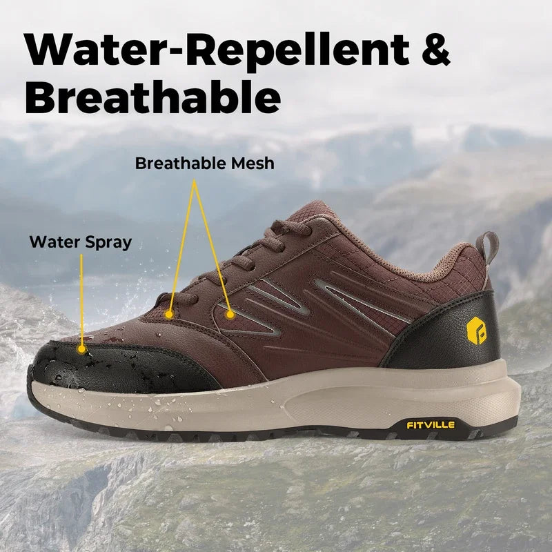 FitVille Men'S Widened Hiking Waterproof Outdoor Work Hiking Shoes With Arch Support To Relieve Heel Pain Lightweight Non-Slip - Clikcy