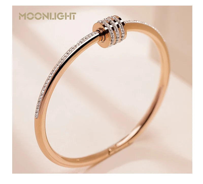 MOONLIGHT Classic Stainless Steel Zircon Bangle For Women Circular Screw Bracelet Female Jewelry Gifts Fashion Accessories - Clikcy