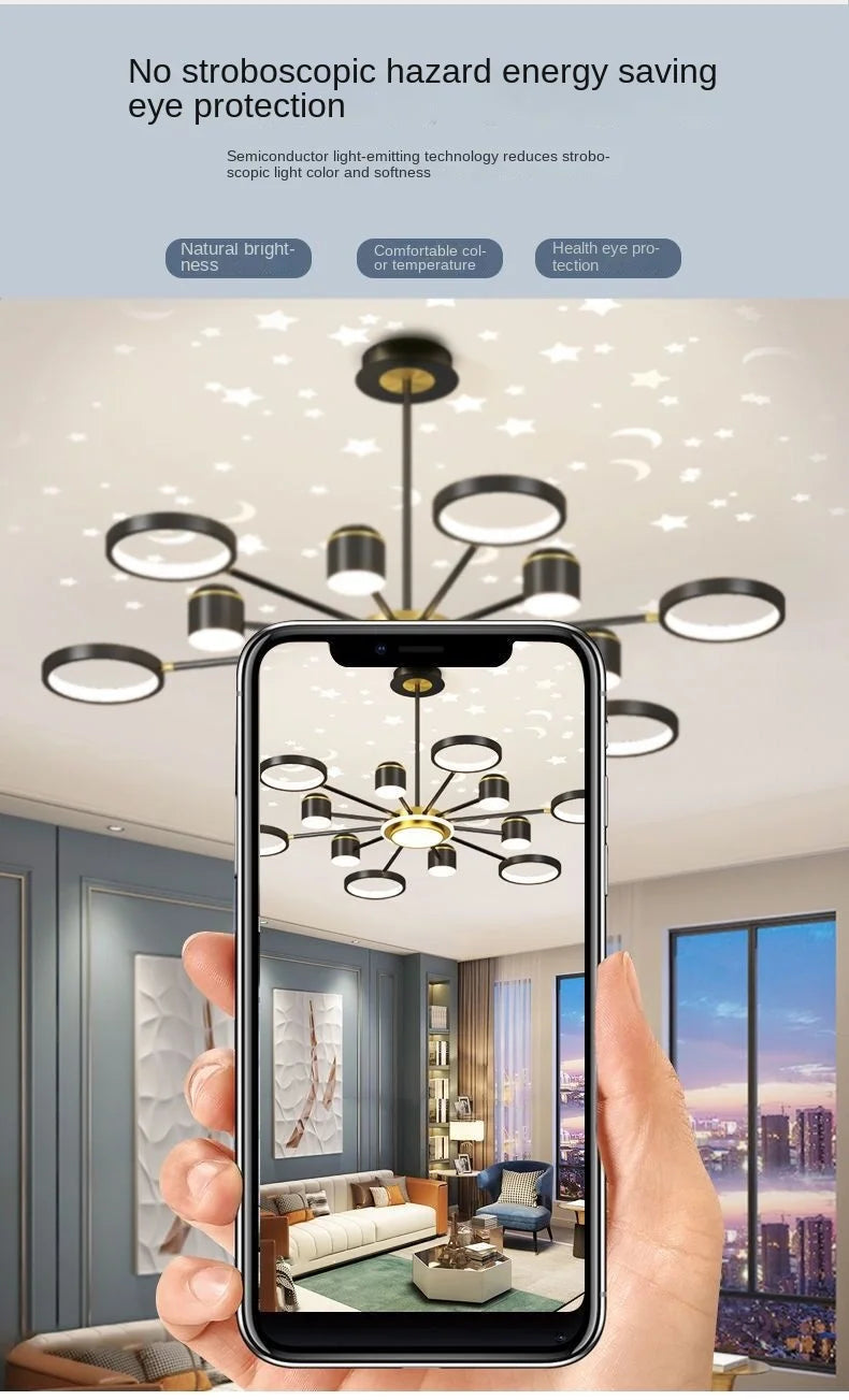 2025 New Chandeliers Romantic Starry Modern Ceiling Light Fixture 6 Lights White Creative Home Stepless Dimmable  Ceiling Lamp - Clikcy
