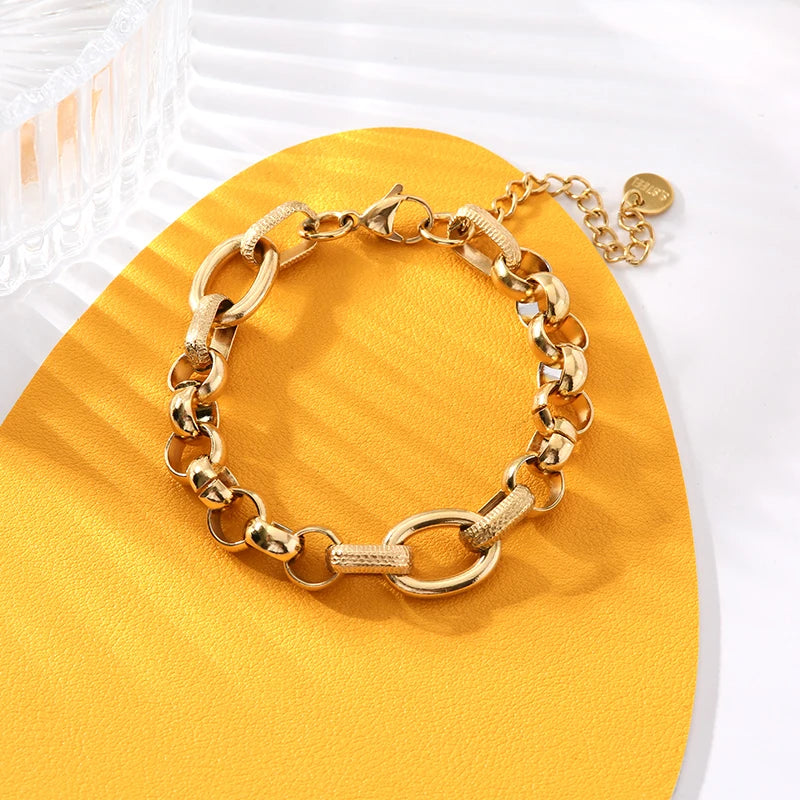 EILIECK 316L Stainless Steel Gold Color Bangles Bracelet For Women New Trendy Wrist Chain Waterproof Jewelry Gift Party Bijoux - Clikcy