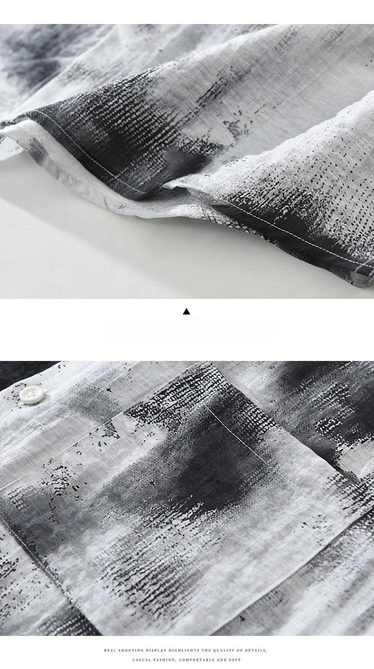 2025 Spring Summer New Vintage Tie-dye Printed Short Sleeve Shirts for Men Clothing Turn-down Collar Male Shirts CM8136 - Clikcy