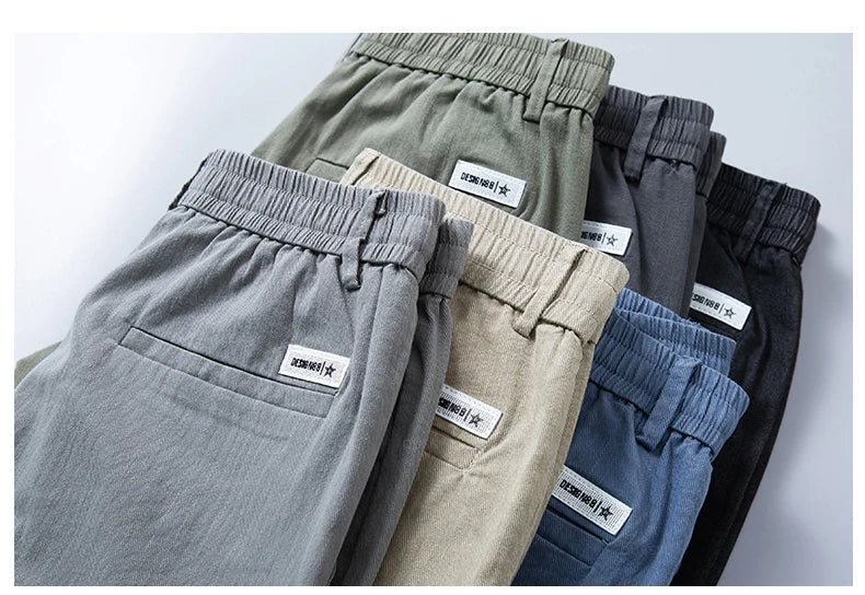 Autumn Cottom Men's Pants Fashion Classic Drawstring Elastic Waist Jogging Stretch Casual Grey Cargo Trousers Male 28-38 - Clikcy