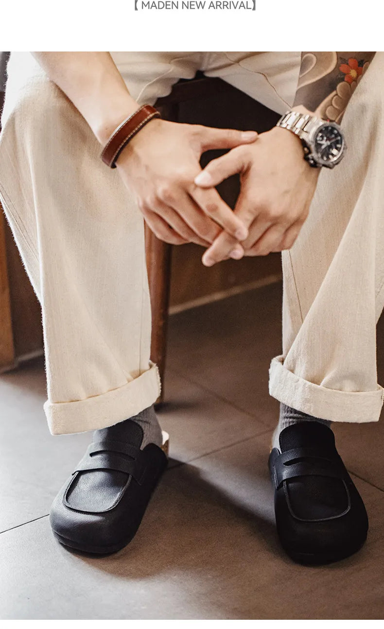 Maden Classic Penny Loafers Mules Shoes for Men Vintage Casual Slip-on Shoes Versatile Soft and Comfortable Shoes Black Color - Clikcy