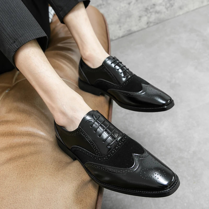 Men Genuine Cow Leather Brogue Wedding Business Mens Casual Flats Shoes Luxury Brand Oxford Shoes for Men's Shoes Platform Shoes