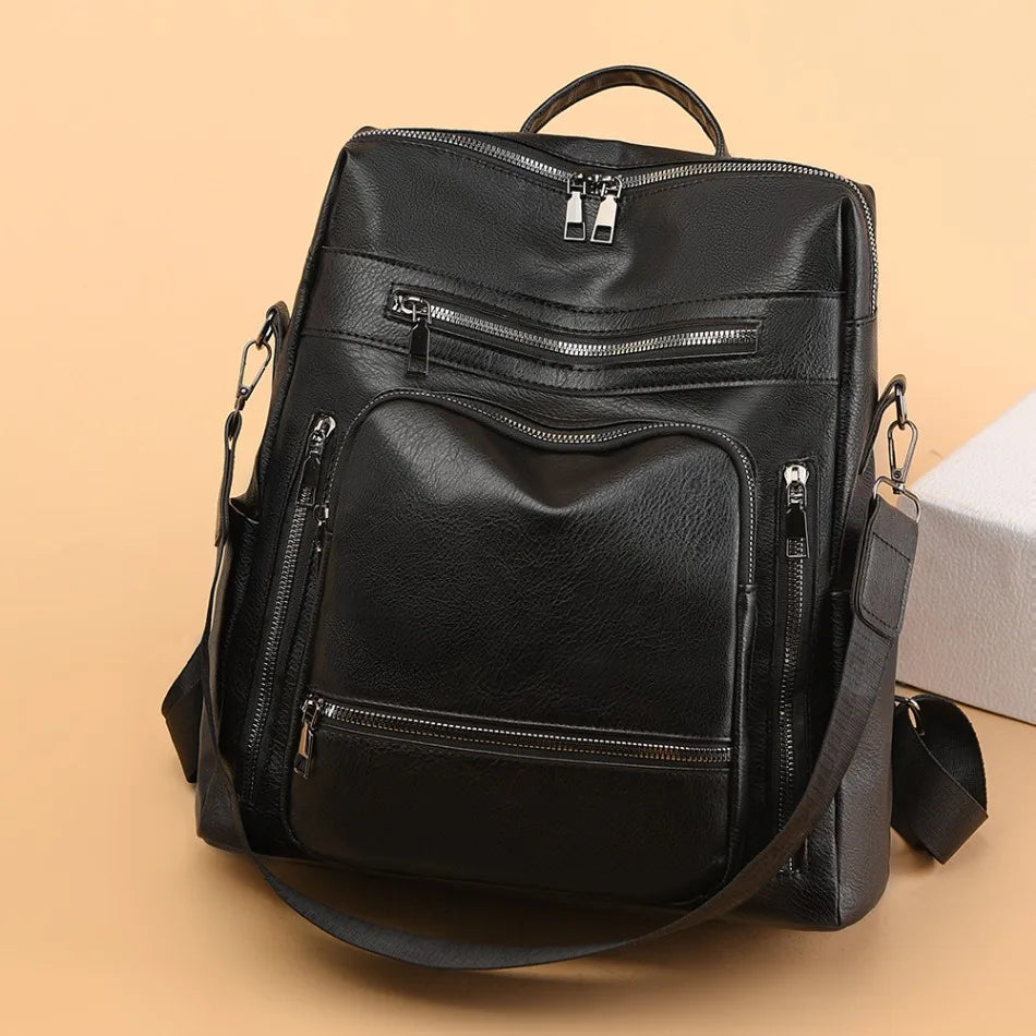 High-quality Leather Women Classic Back Pack 2025 Solid Color Luxury Travel Backpack Casual School Bags Girls Mochilas Feminina - Clikcy