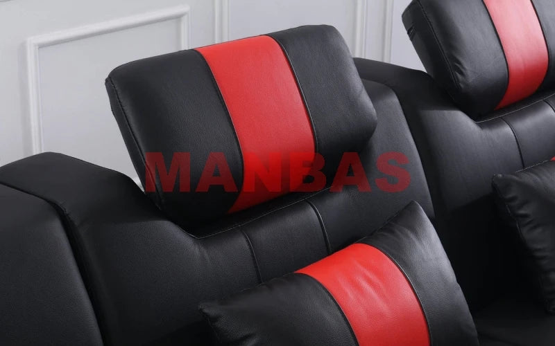 MANBAS Italian Genuine Leather Sectional Sofa with LED Lights | Futuristic Furniture U Shape Couch Living Room Big Sofas Set - Clikcy