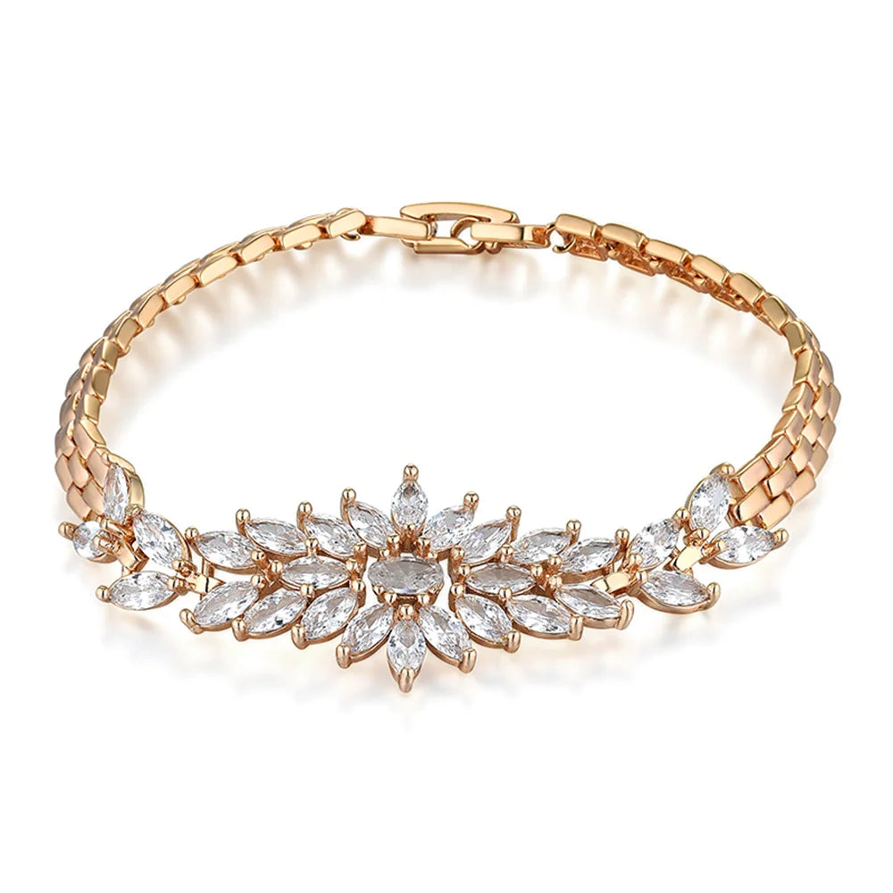 Luxury New Trendy Gold Color AAA Zircon Rhinestone Bracelet Chain Charm Valentine's Day Jewelry Gifts For Women Lovers - Clikcy