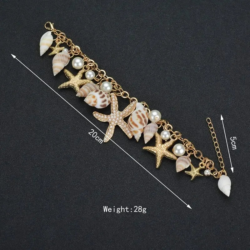 Cute Sweet Starfish Shell Conch Bracelet for Women New Personality Fashion Pearl Summer Beach Jewelry Holiday Party Accessories - Clikcy