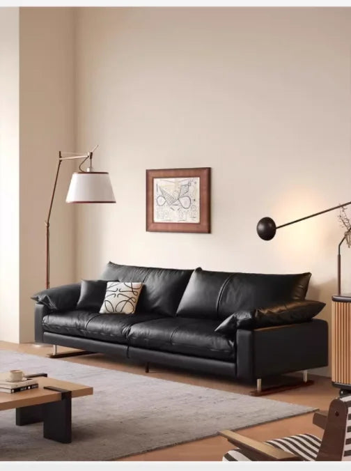 Comfortable Vintage Sofas Fancy Genuine Leather Lounge Living Room Couches Designer Solid Wood Divano Da Soggiorno Furniture - Clikcy