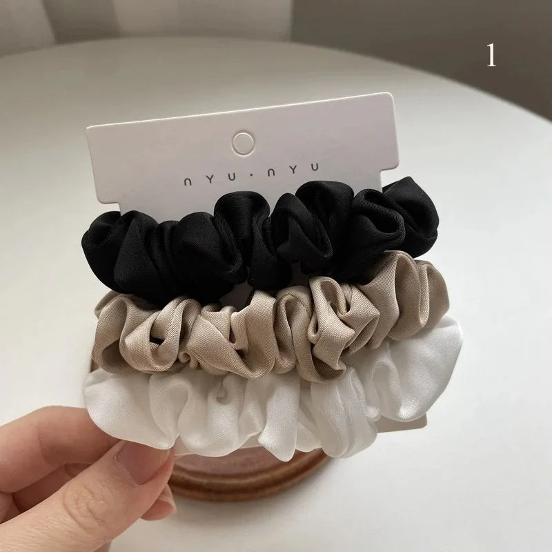 3Pcs/set Silk Satin Scrunchies Women Solid Color Hair Rope Elegant Ponytail Holder Rubber Band Elastic Hairband Hair Accessories - Clikcy