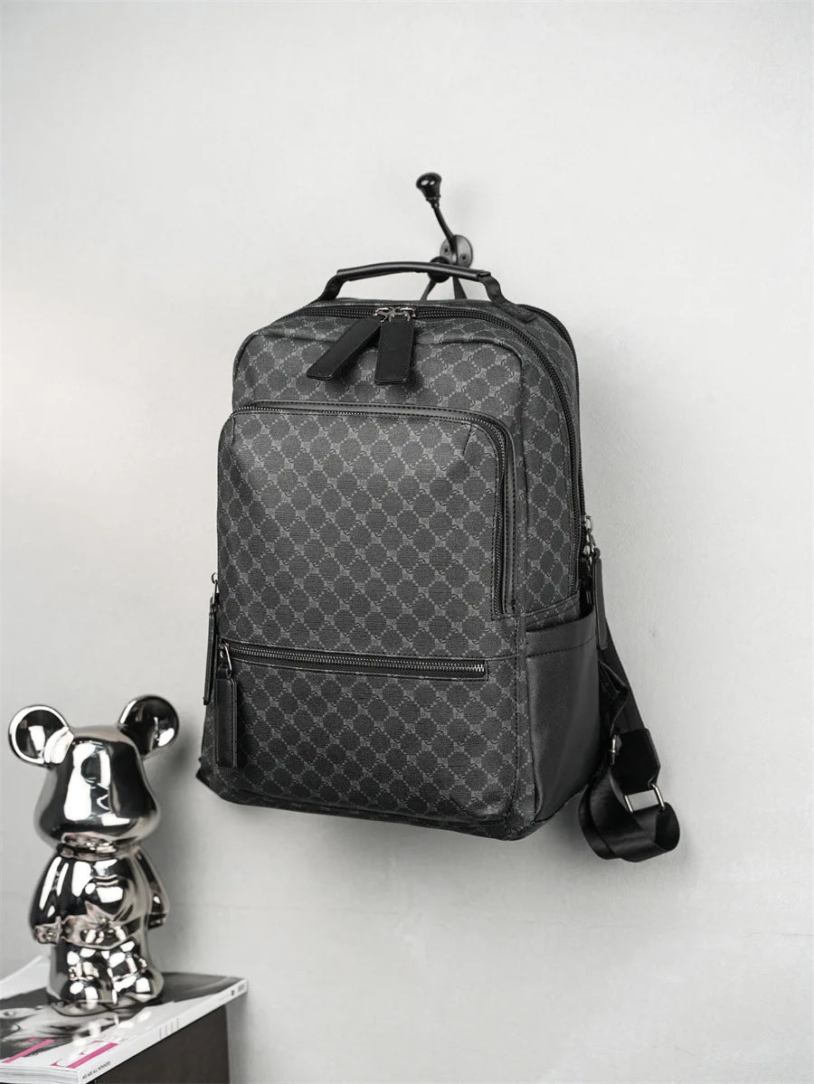 Fashion Business Men Backpack Luxury Double Layer Men's Backpacks Floral Plaid Laptop Backpack Male Schoolbag Travel Back Bag - Clikcy