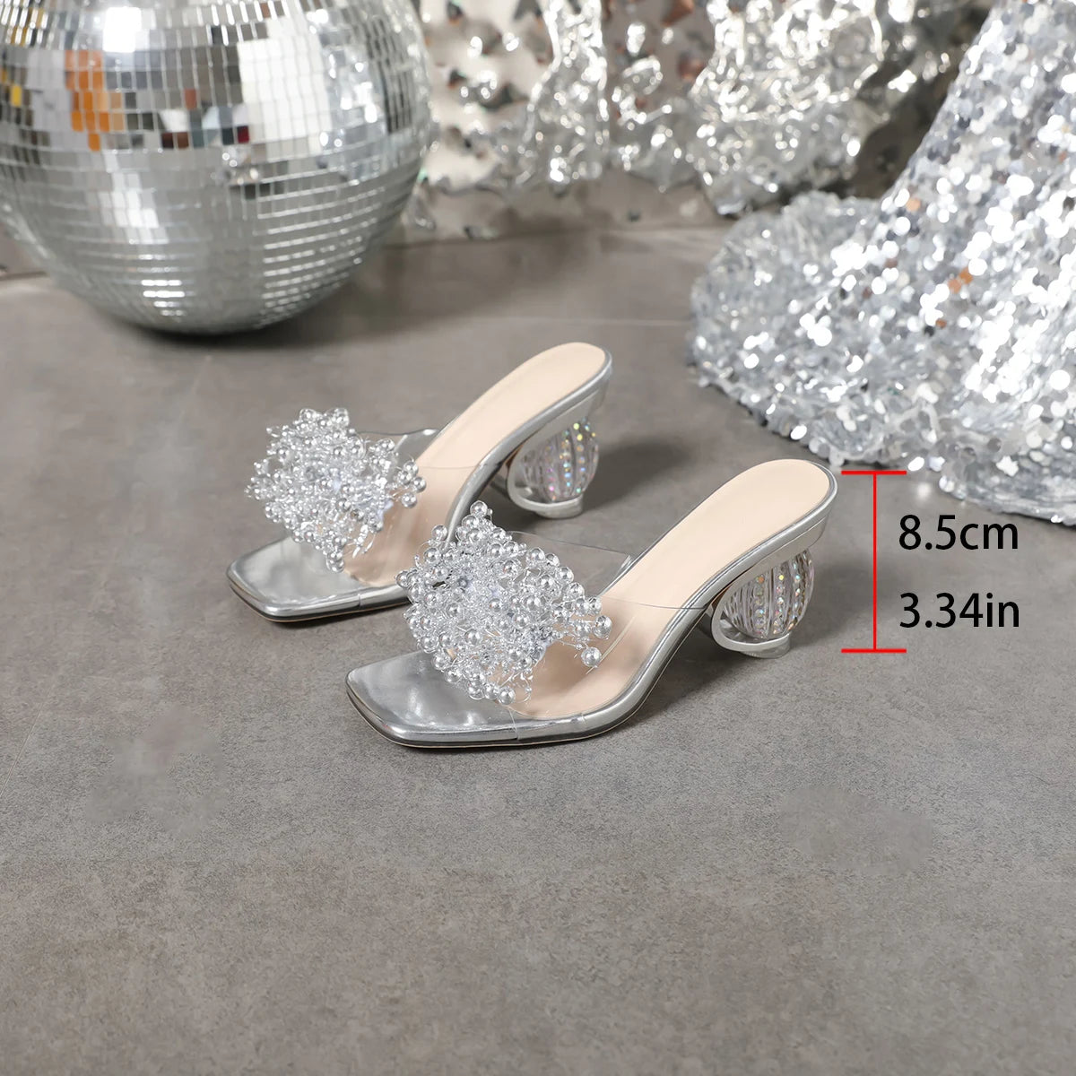 Aneikeh 2025 New Women's Water Diamond Flower Sandals with Transparent Thick Bottom Party Dress PVC Slippers Mules High Heels - Clikcy