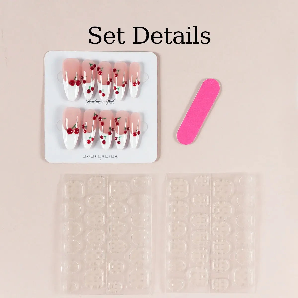 10pcs Y2K Removable Handmade Press on Nails Hand Painted Cherry Pattern Design Fake Nails Cute White Sweet Almond Patch Nail - Clikcy