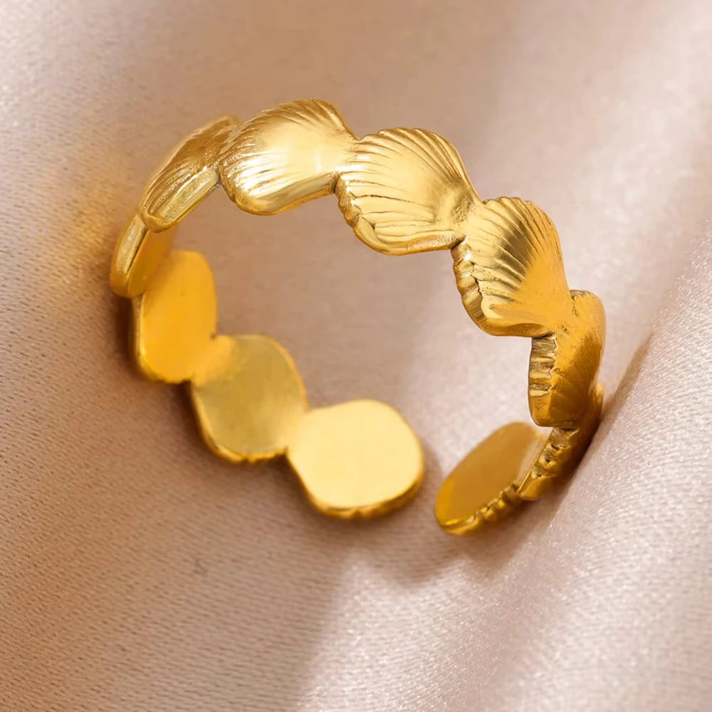 Ocean Starfish Shell Open Rings For Women Gold Color Stainless Steel Ring Summer Beach Aesthetic Waterproof Jewelry Gift - Clikcy