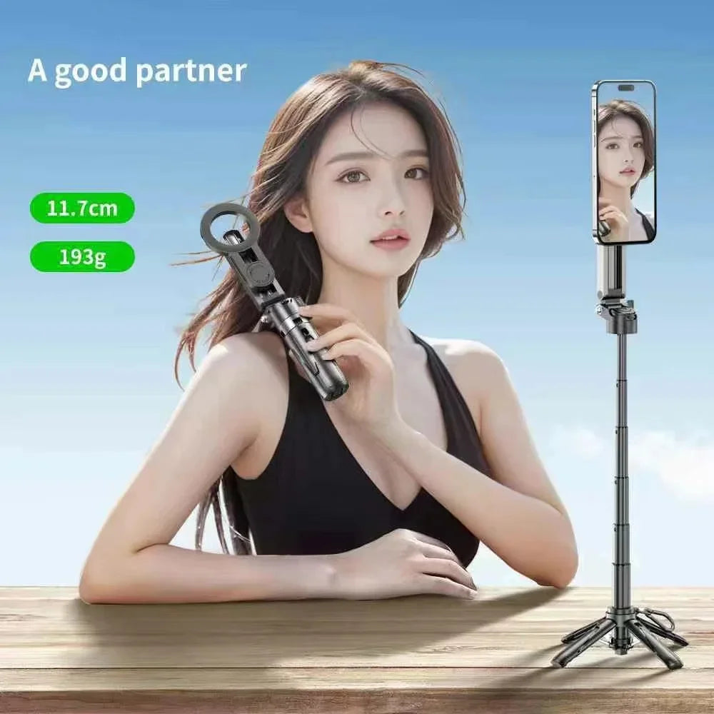 4-in-1 Multi-function Selfie Stick with Wireless Remote Control | Magnetic, Cell Phone Clip Dual Combination, 360° Rotation - Clikcy