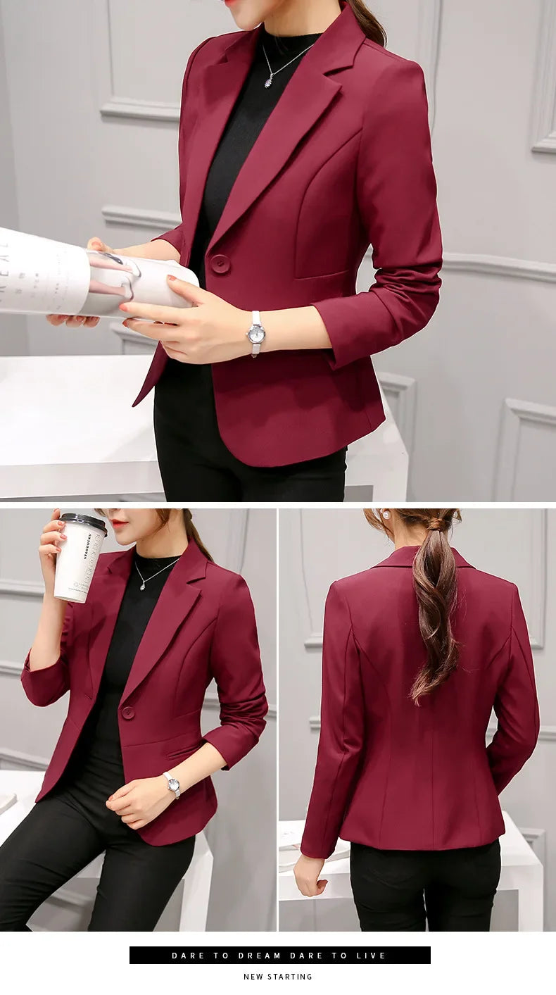 Spring Blue Women's Long-sleeved Suit Jacket, Korean Style Slim Short Coat Women, Asian Size M-XXXL, Girl's Blazers - Clikcy