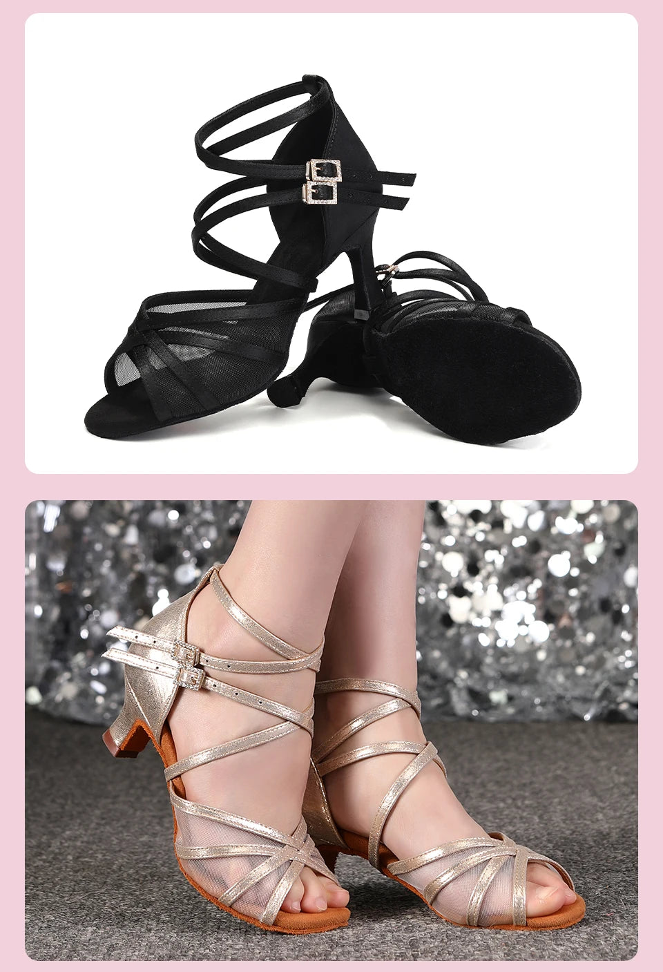 SWDZM Women Latin Dance Shoes Girls Ballroom Dance Shoes Soft Bottom High heel Ladies practice Latin Salsa Shoes heeled 7.5CM - Clikcy