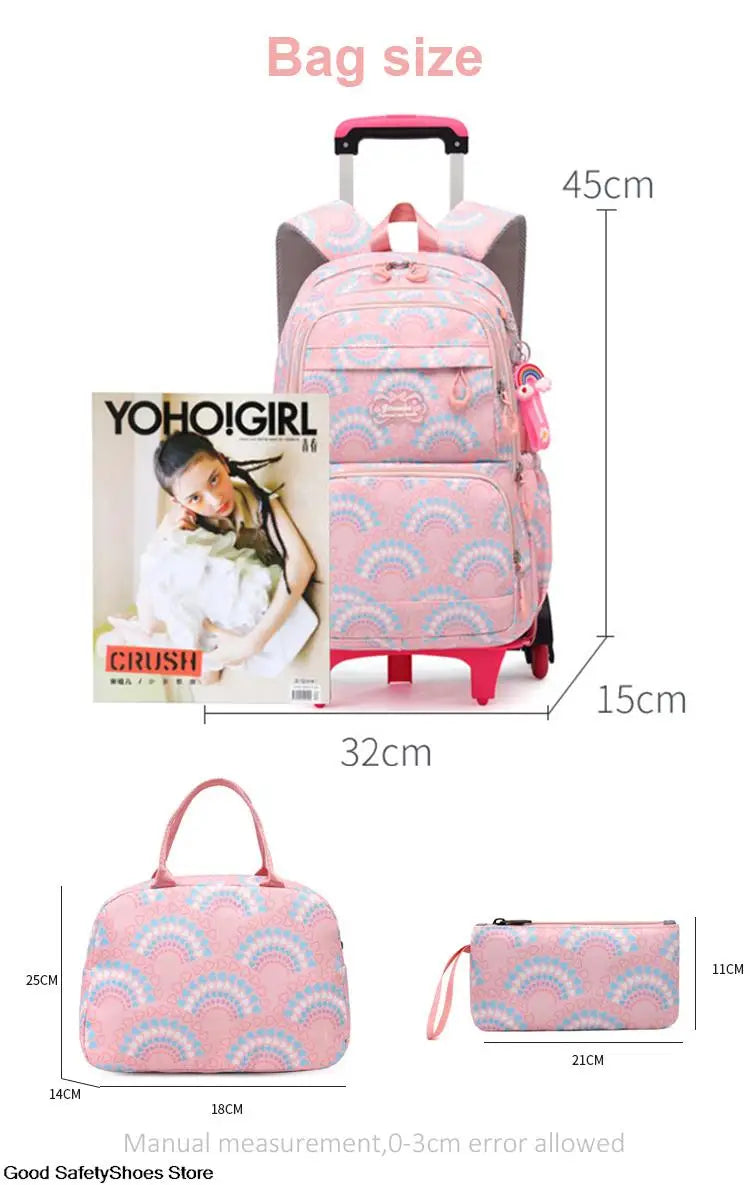 Rolling School Bags for Girls Backpack Children Waterproof School Backpacks with Wheels Middle School Trolley Luggage Back Pack - Clikcy