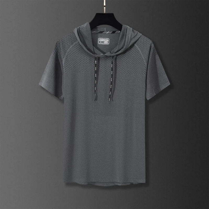 Youthful Vitality Summer Sweatshirts Thin Men's Printing Hooded Quick Drying Breathable Casual Motion Loose Short Sleeve Tops - Clikcy