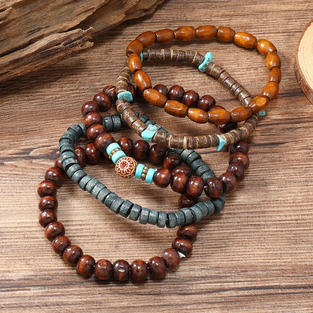 Cross Life Tree 5Pcs/set Vintage Bronze Ethnic Casual Wood Beads Feather Charm Leather Women Bracelets Men Male Jewelry - Clikcy