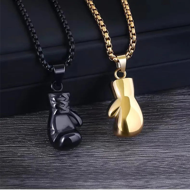 Punk Vintage Double Layer Boxing Gloves Pendant Necklace for Men Fighting Fashion Athleisure Jewelry Hip Hop Items - Clikcy