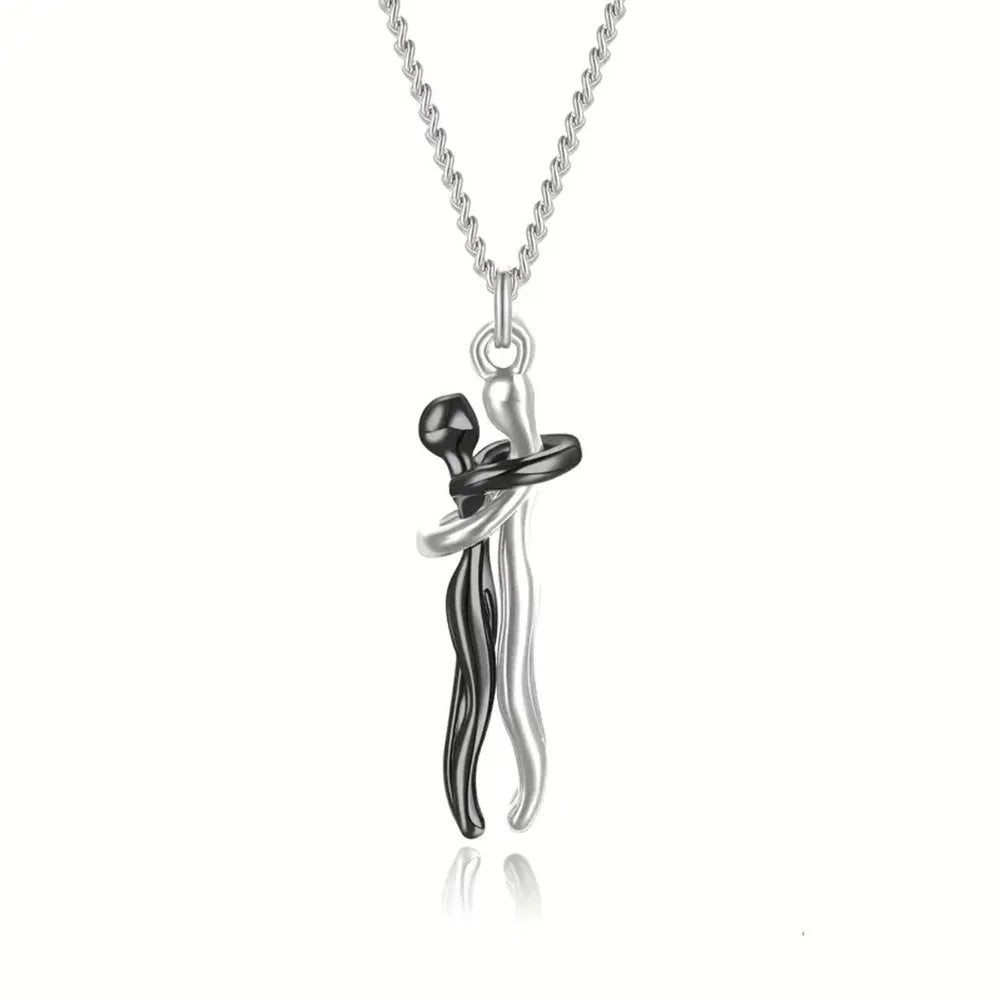 Chic Black Hug Pendant Necklace for Couples - Elegant Love Symbol,Perfect for Party & Daily Wear - Clikcy