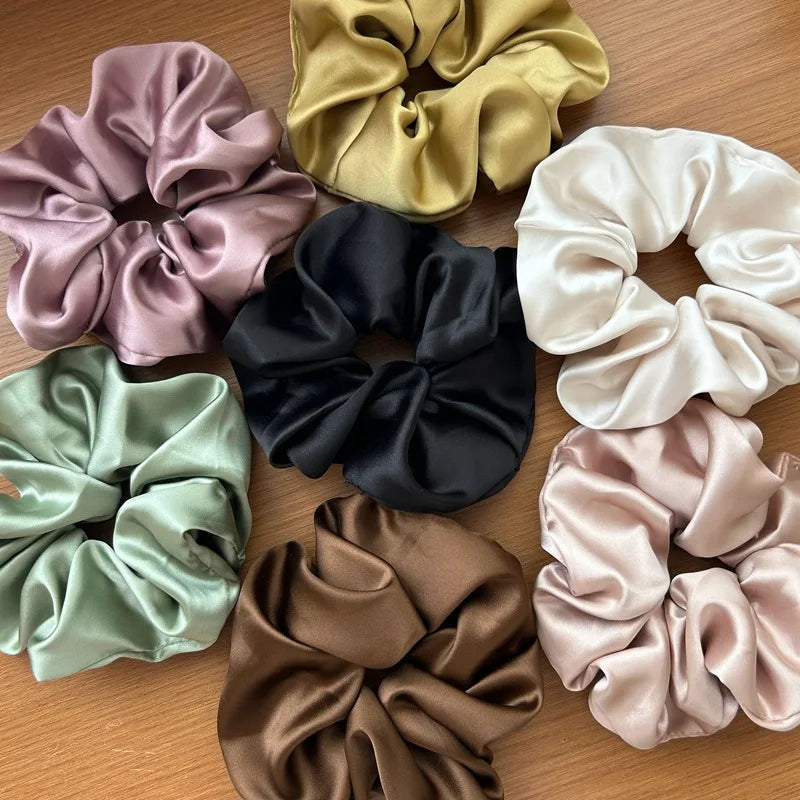 Korea Fashion Dot Satin Scrunchies For Women White big Hair Bands Elastic Silk Hair Tie Girls Black ponytail holder hair rope - Clikcy