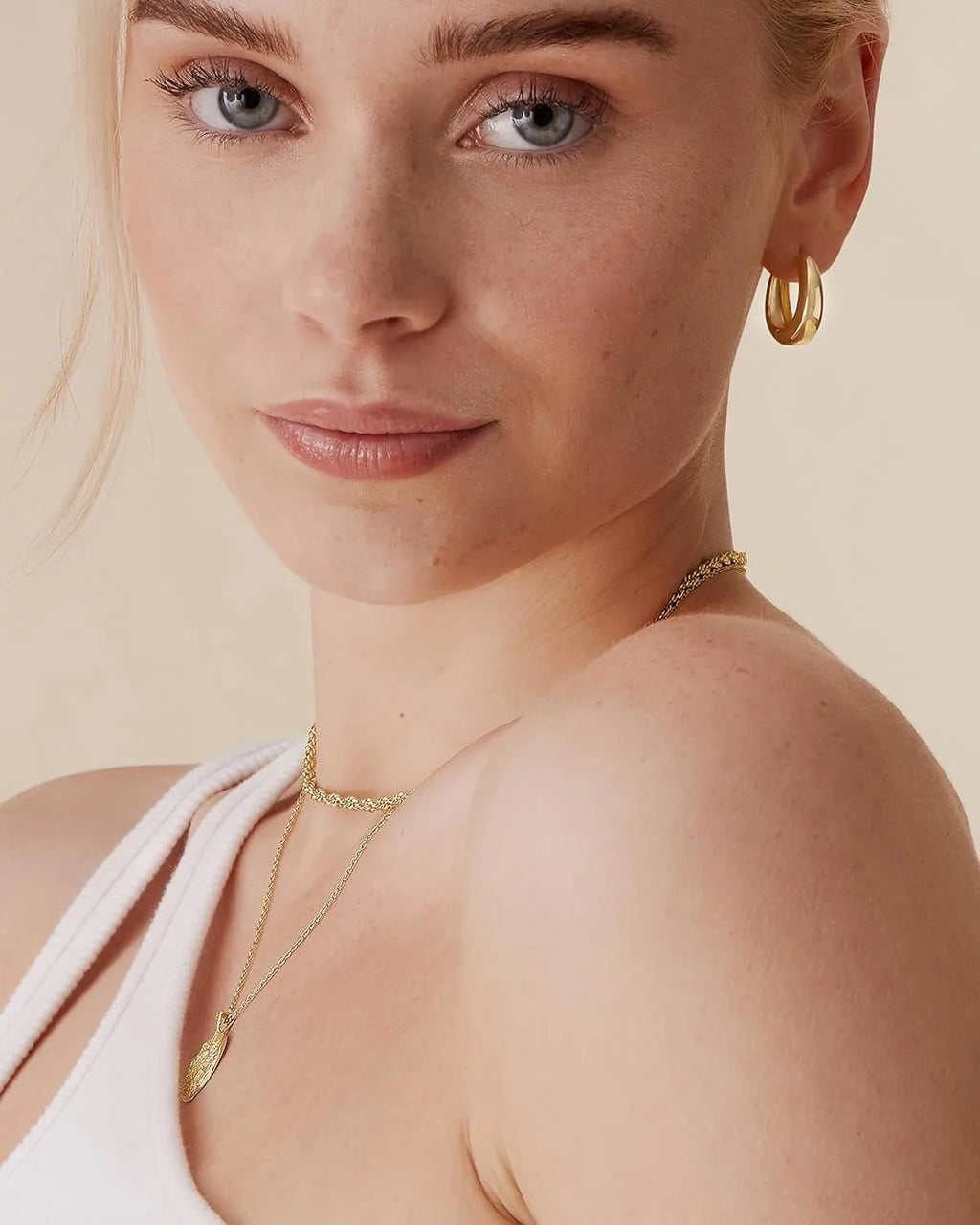 14K Gold Plated Sterling Silver Post Small Chunky Hoops Earrings | Thick Lightweight Gold Hoop Earrings for Women Retro style - Clikcy