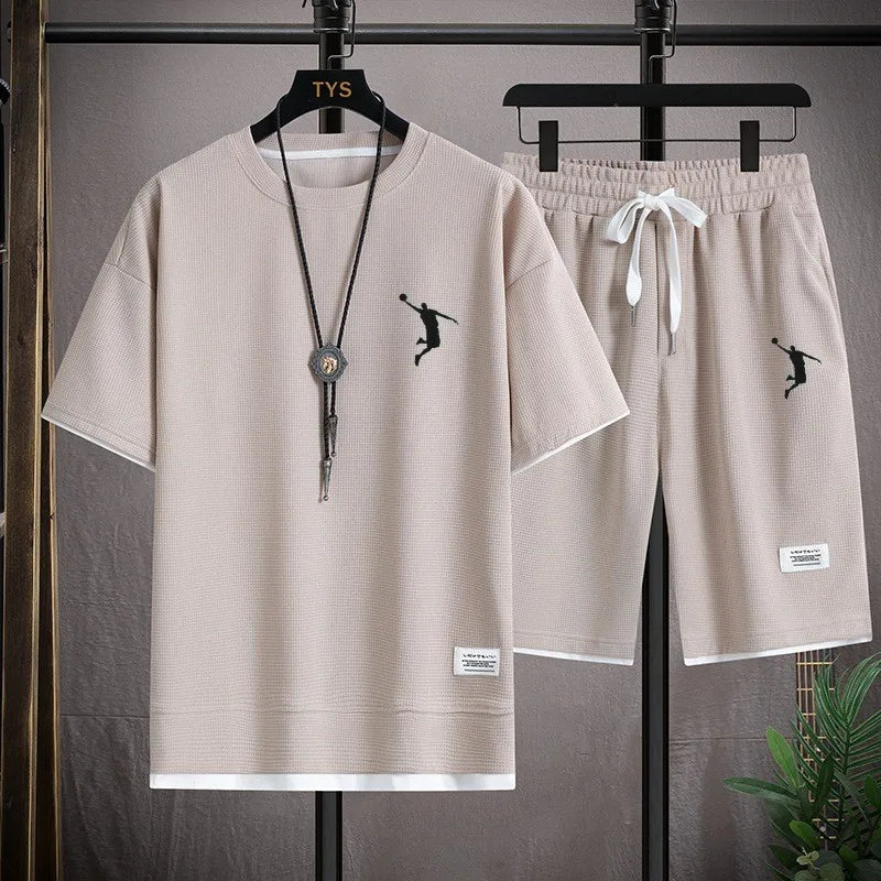 2024 NewSummer New Mens Tracksuit Linen Fabric T-shirt and Shorts Two Piece Set Men Sports Suit Fashion Breathable Sets - Clikcy