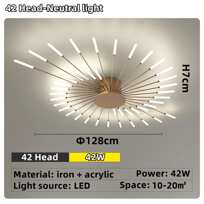 Led Firework Chandelier Dimmable For Living Room Bedroom Milk Yellow Ceiling Chandelier Dining Room LED Ceiling Lamp With Remote