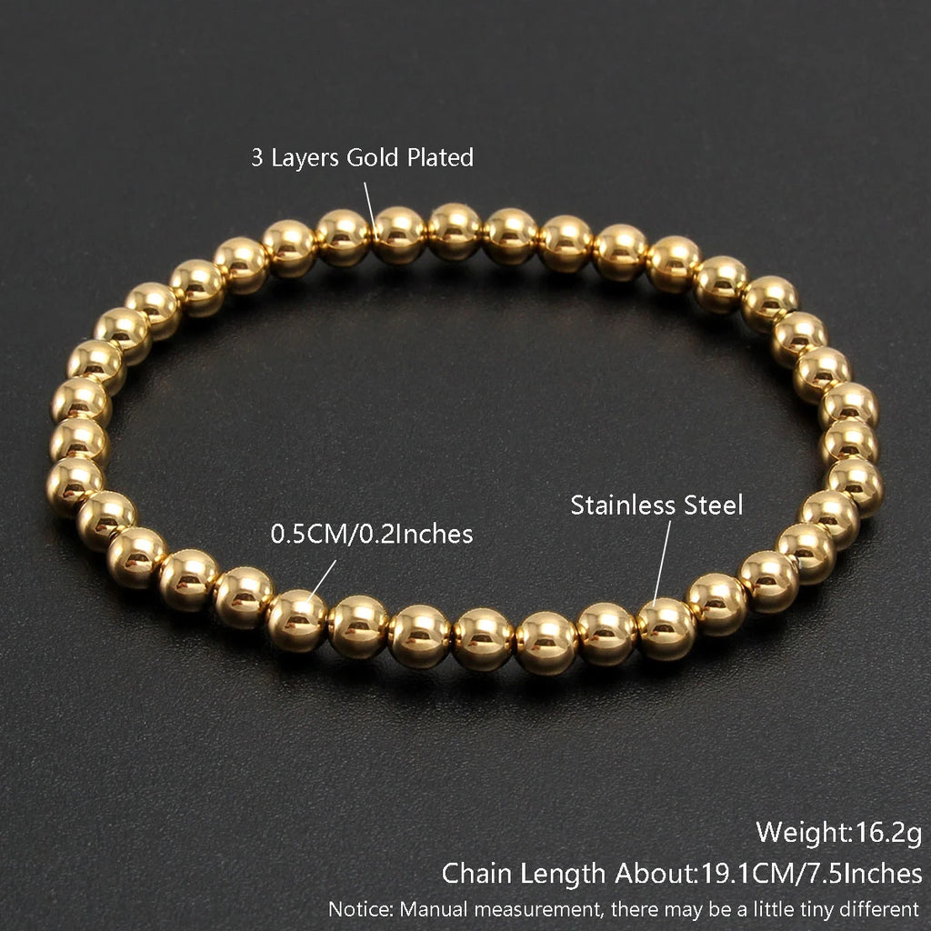 MHS.SUN Trend Stretch Stainless Steel Bracelets Gold Sliver Color 2MM 5MM 8MM Stacked Ball Beaded Bracelet For Women Men Jewelry - Clikcy