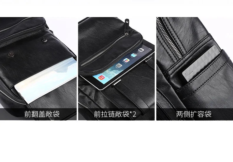 Simple Fashion Men's Backpack Soft Pu Leather Backpack Men Large Capacity 14inch Laptop Bag Students Schoolbags Travel Back Pack - Clikcy