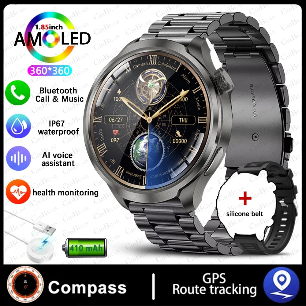 2025 New Smart Watch Men 1.85 Inch Compass 410 mAh Large Battery GPS Motion Track Bluetooth Call Health monitoring Smartwatches