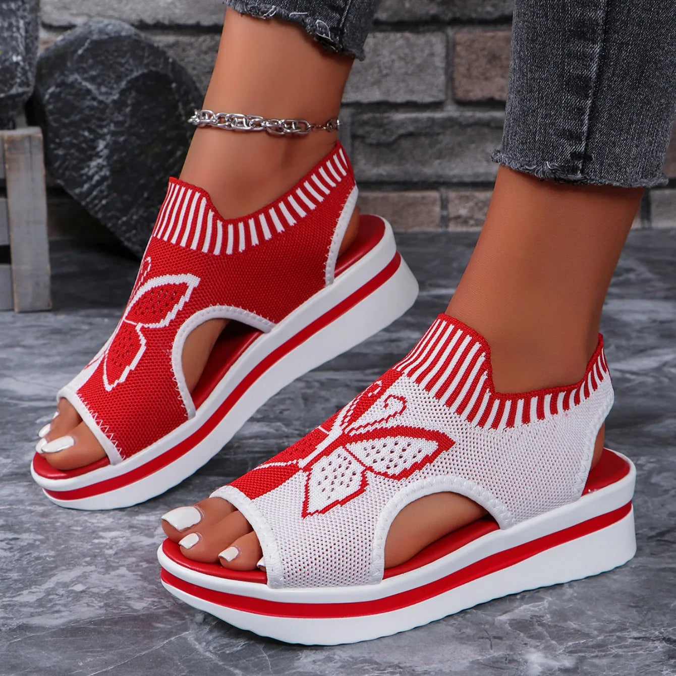 Women Flat Sandals Mesh Fish Mouth Casual Low Heels New Summer Slides Women Platform Shoes Sports Wedges Beach Comfort Sandals - Clikcy