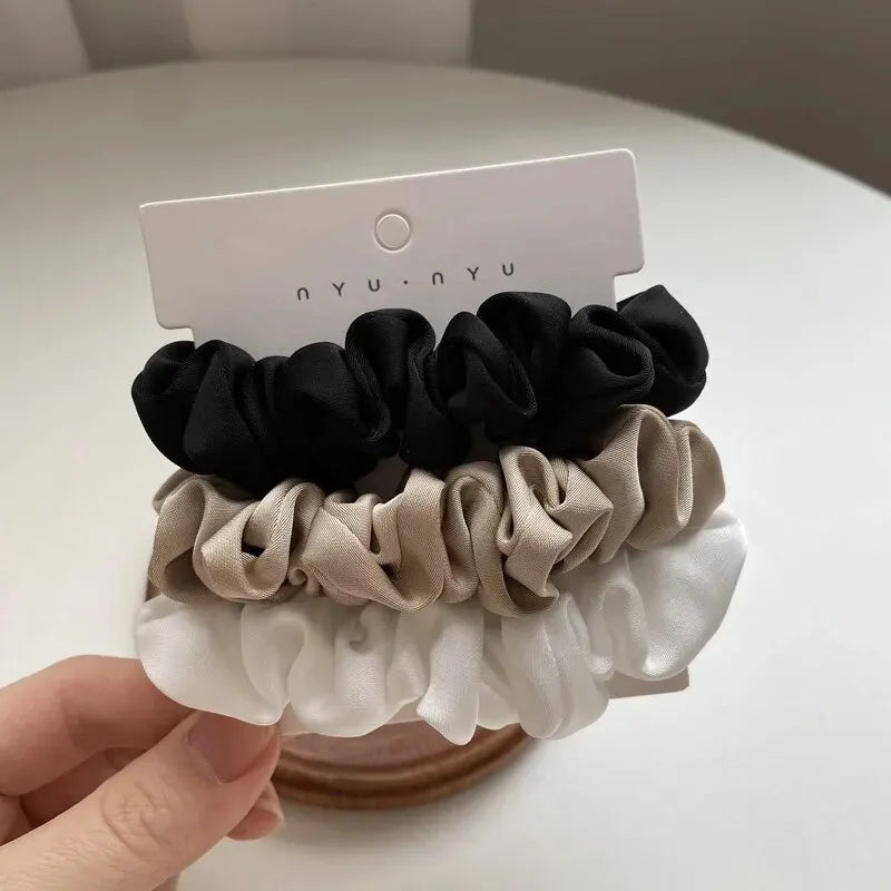 3Pcs/set Silk Satin Scrunchies Women Solid Color Hair Rope Elegant Ponytail Holder Rubber Band Elastic Hairband Hair Accessories - Clikcy