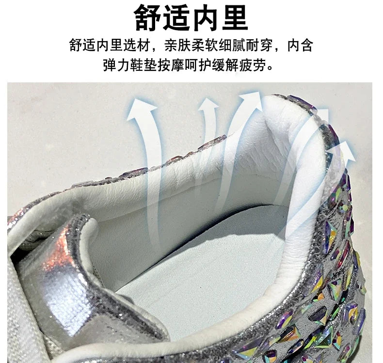2025 Autumn Leather Women Shoes New Style Fashion Platform Shoes Ins Platforms Sneakers Tide Shine Bling Rhinestone Shoes - Clikcy
