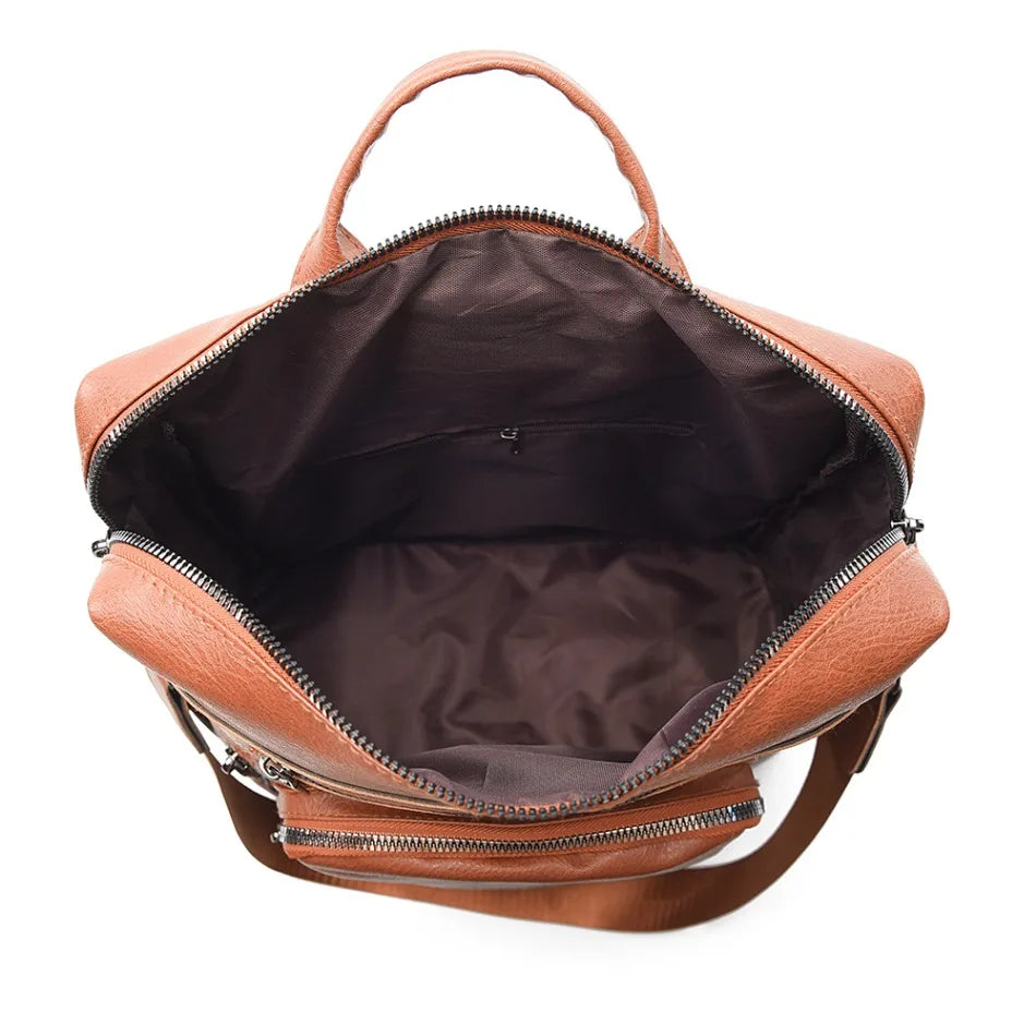 High-quality Leather Women Classic Back Pack 2025 Solid Color Luxury Travel Backpack Casual School Bags Girls Mochilas Feminina - Clikcy