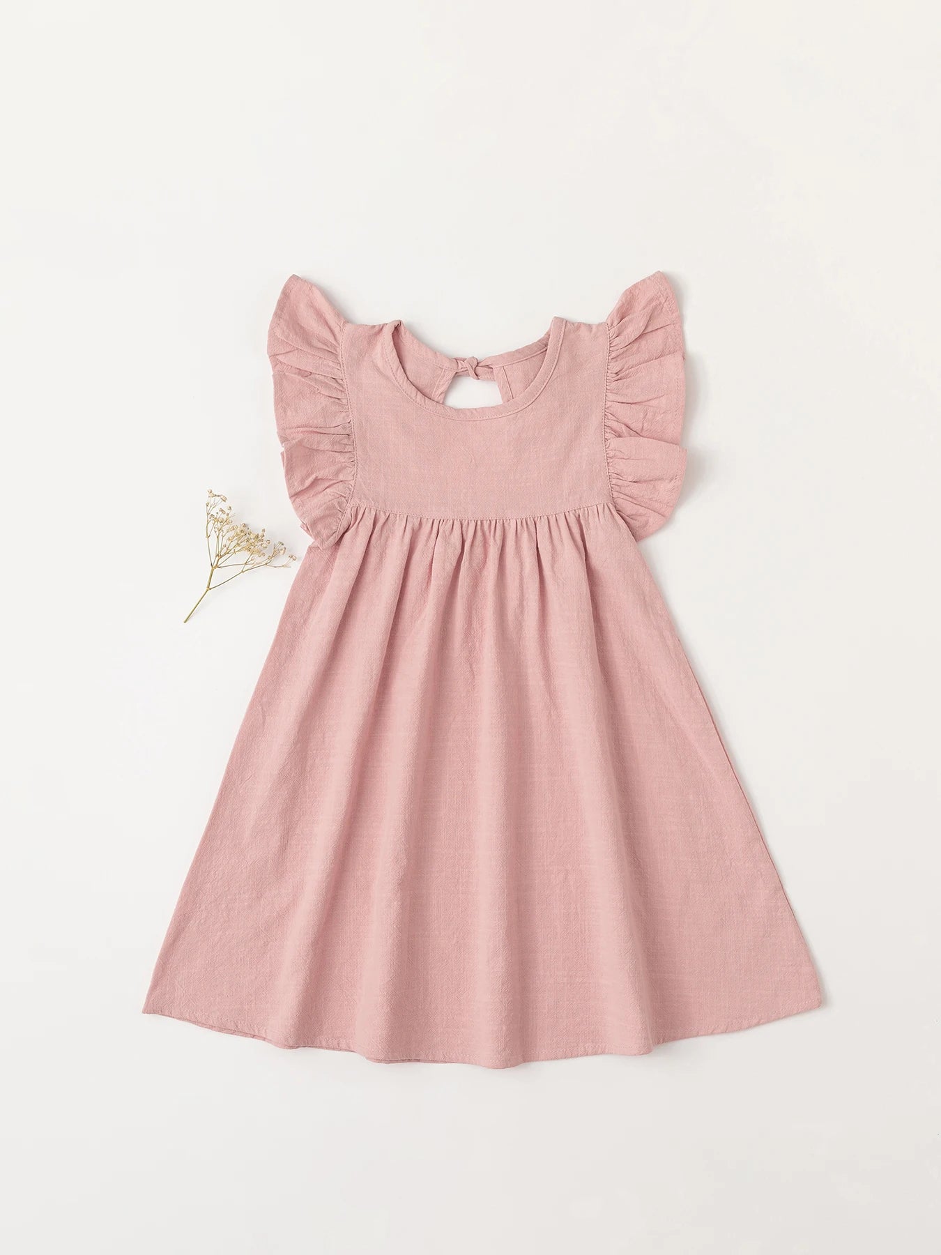 Baby Girls' Flying Sleeve Dress Tie-back Overall Dress Cotton Kids Casual Clothes Summer 2024 - Clikcy