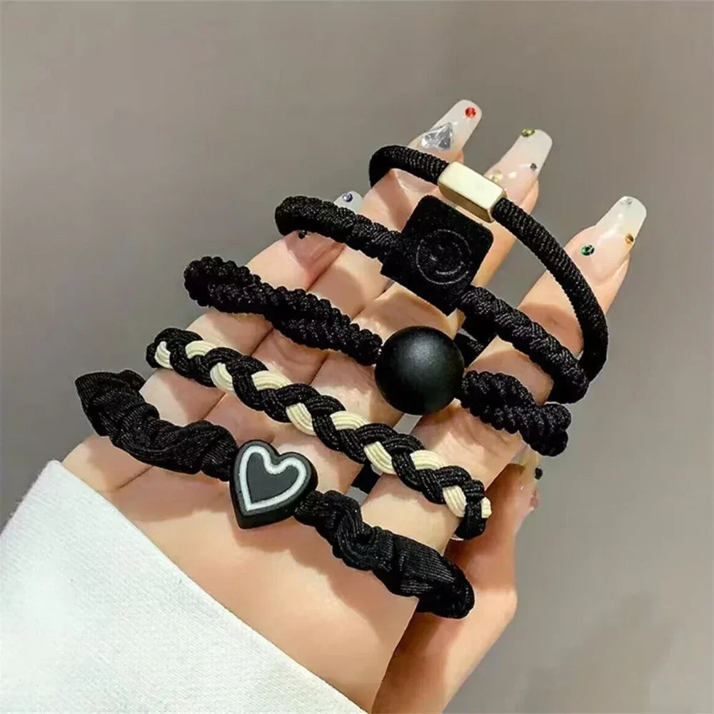 5/10/20pcs Simple Style Hair Tie Set Braided Hair Rope Heart Decor Scrunchies Elastic Ponytail Holder Hair Accessories For Women - Clikcy