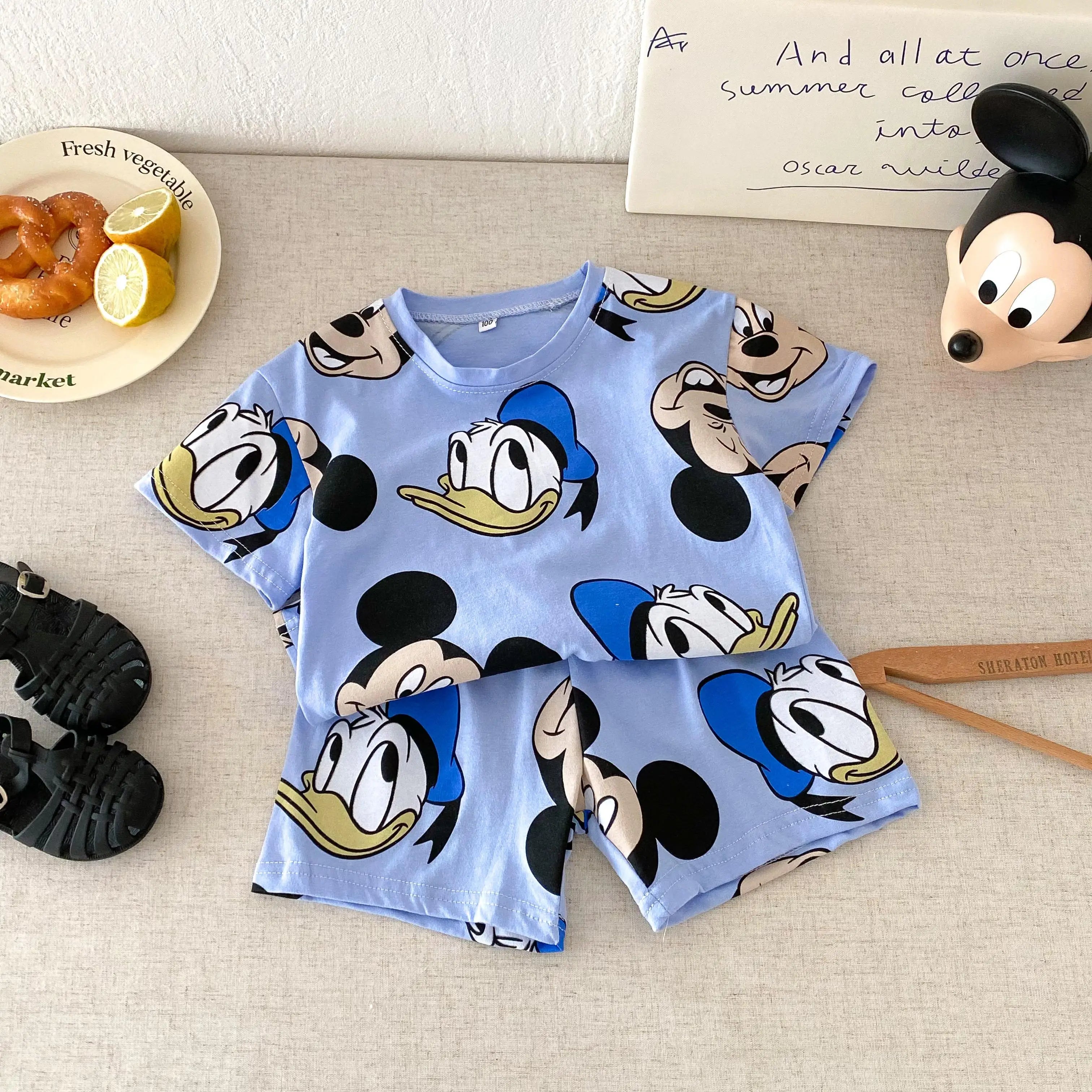 Popular Design Kids Short Sleeved Suit Cartoon Printed Children T-shirt Shorts 2pc/set Baby Boys Girls Casual Outfits 1-6 Age - Clikcy