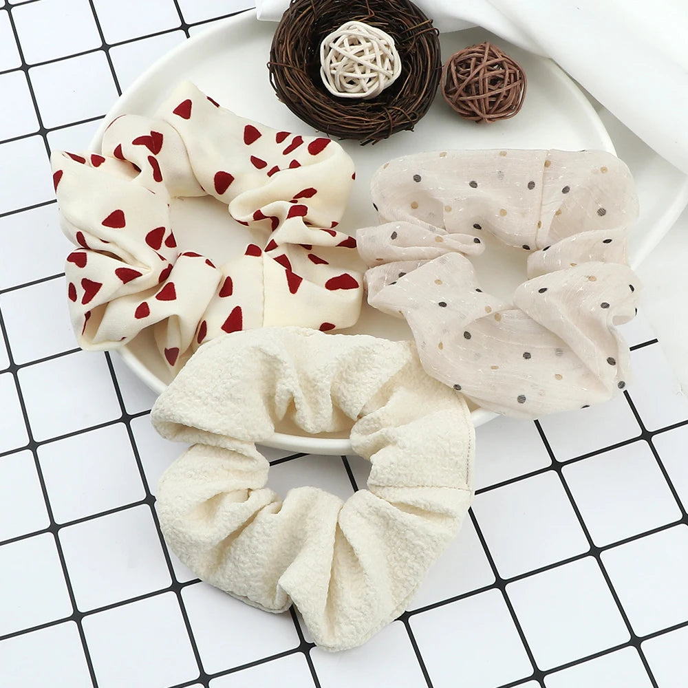 3Pcs/Lot Korean Printing Large Hair Bands For Women Girl Elastic Hair Ring Fashion Scrunchies Dating Party Headdress Accessories