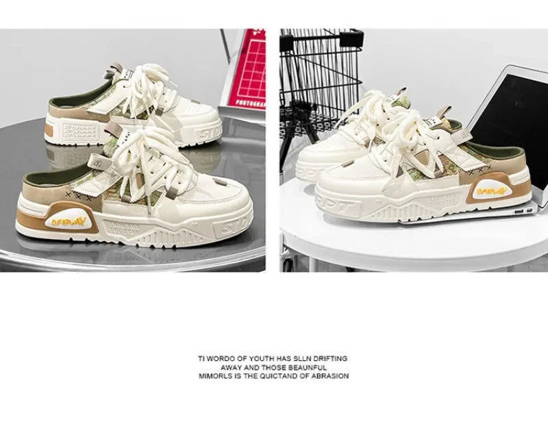 2025Summer Fashion Designer Men Half Slipper Breathable Casual Platform Shoes Lightweight Sneakers Outdoor Walking Flats Loafers