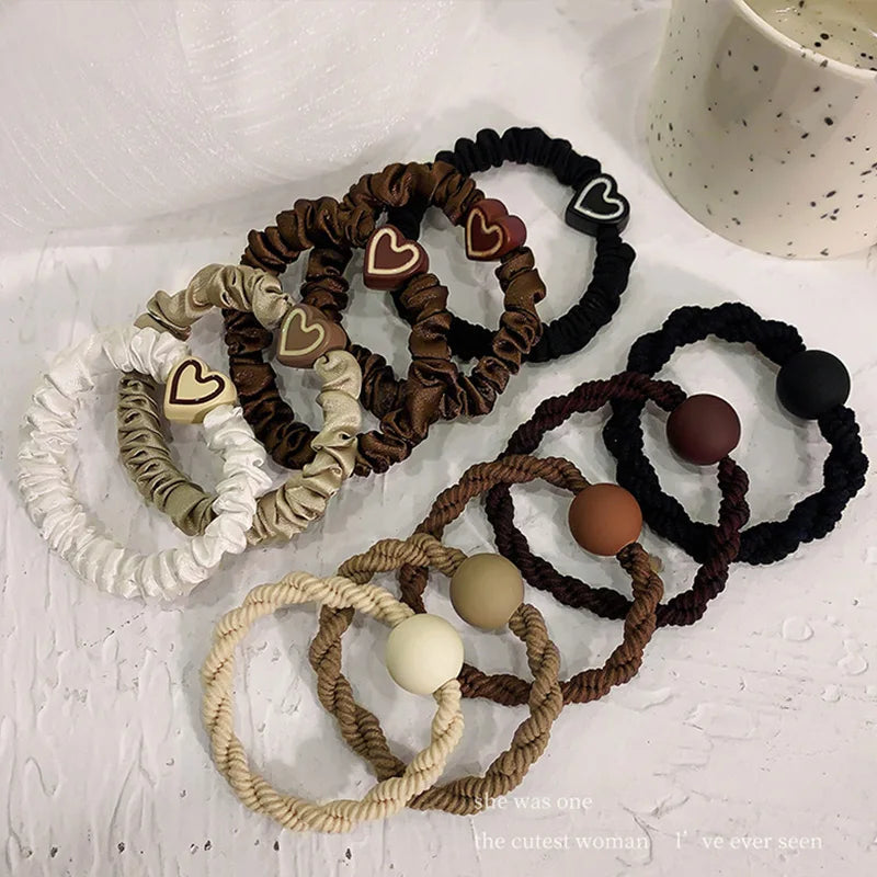 5/10pcs/Set Elegant Heart Ball Elastic Hair Bands For Women Ponytail Hair Tie Scrunchie Rubber Bands Fashion Hair Accessories - Clikcy